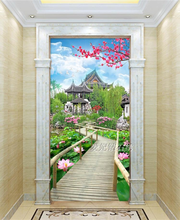 新款方钻钻石画满钻贴钻点钻十字绣带钻砖石画山水风景3D玄关竖版