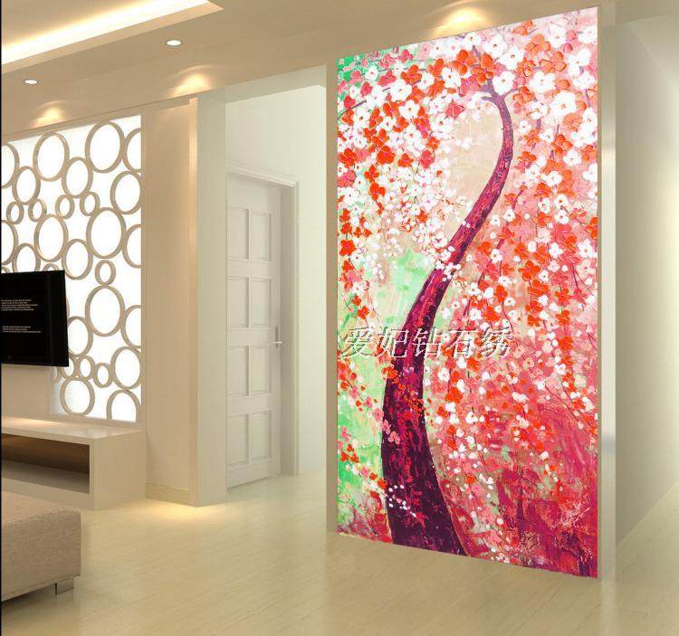 客厅走廊过道欧式贴钻十字绣方钻满贴钻石画红色摇钱树发财树玄关