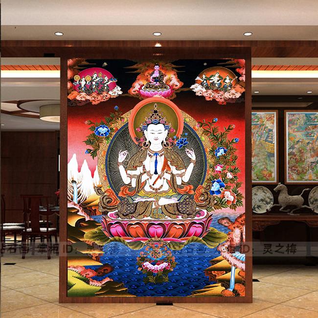 新款客厅DIY沾贴方钻满钻钻石画点钻印花十字绣唐卡四臂观音菩萨