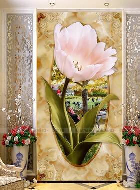 现代欧式客厅走廊方钻满钻钻石画贴钻十字绣3D立体郁金香花卉玄关