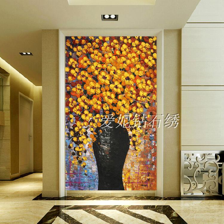 客厅diy钻石画5D满钻点钻十字绣欧式满绣立体绣油画花瓶玄关竖版