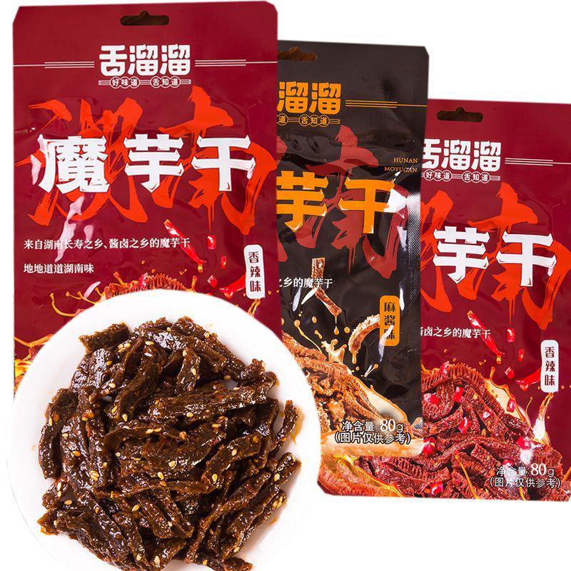 舌溜溜魔芋干80g大包湖南长沙特产香辣麻酱味魔芋爽条丝休闲零食
