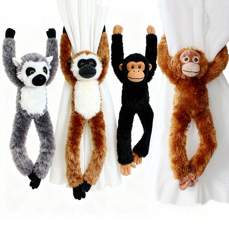 新款狐猴公仔毛绒玩具悬挂系列长臂黑猩猩树懒猴子窗帘扣可爱娃娃