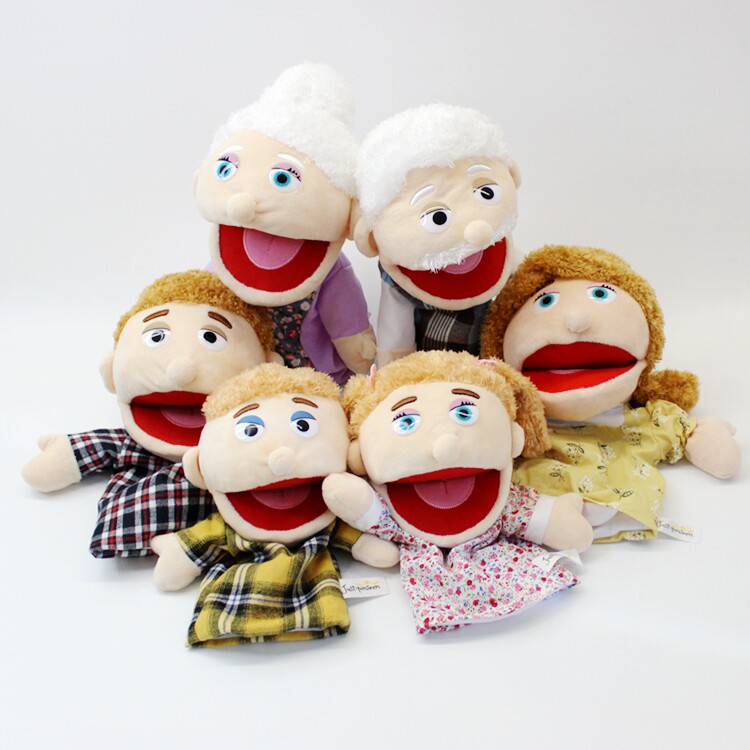 卡通可张嘴一家人毛绒手偶娃娃