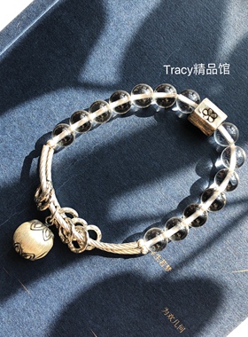 原创设计天然白水晶纯银铃铛手链