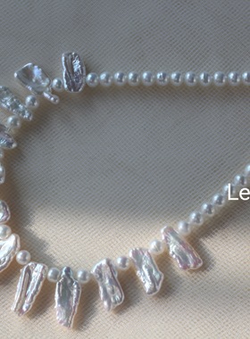 春上新S925银天然异形珍珠项链法式夸张长条型琵琶高级感气质女