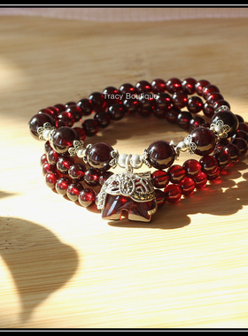 原创设计小象石榴石两用款手链女