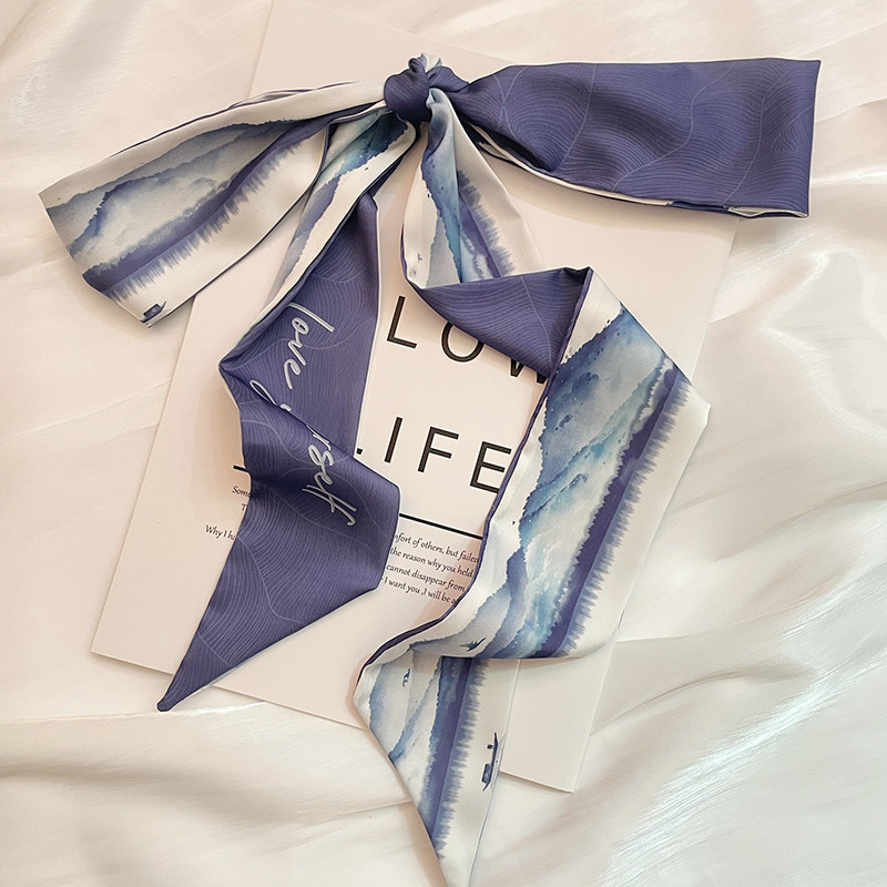 复古水墨油画蝴蝶结丝巾发带绑法油画配衬衫领巾长条腰带韩版百搭