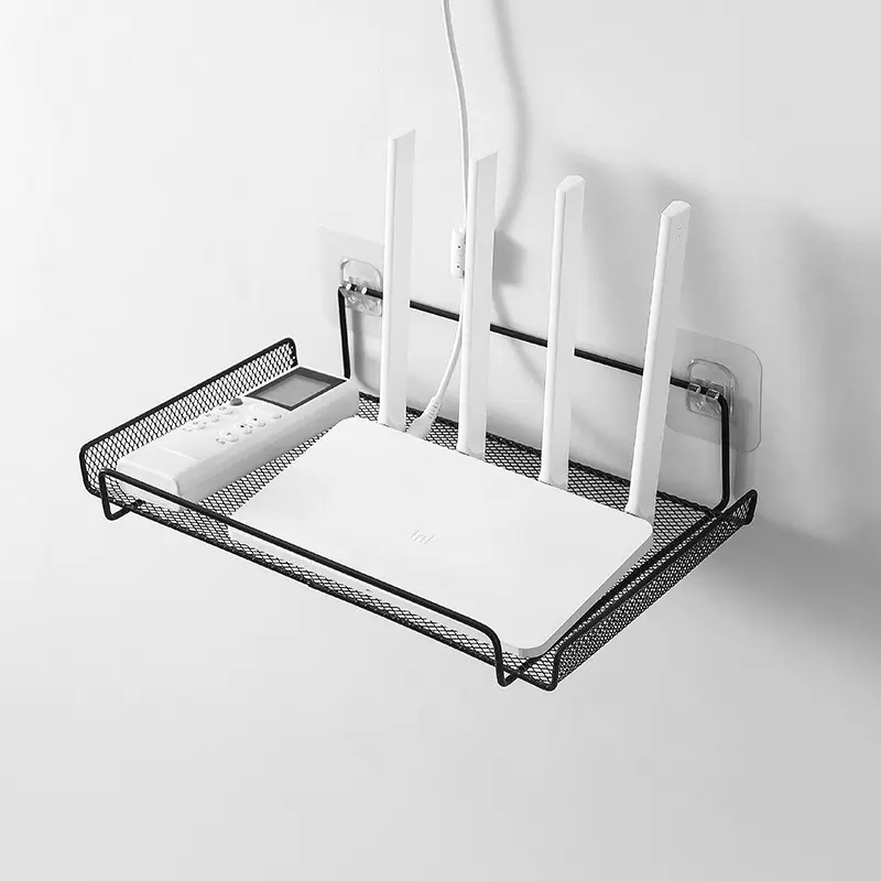 路由器置物架电视机顶盒壁挂墙面上收纳架子免打孔线wifi放置架