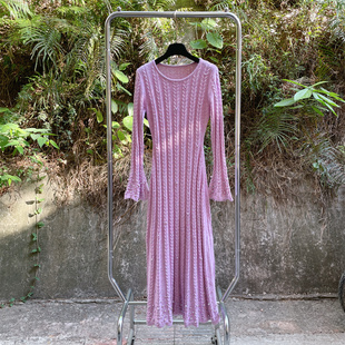 气质女神范甜美长裙 新款 超好看法式 气质名媛钉珠针织连衣裙女秋装