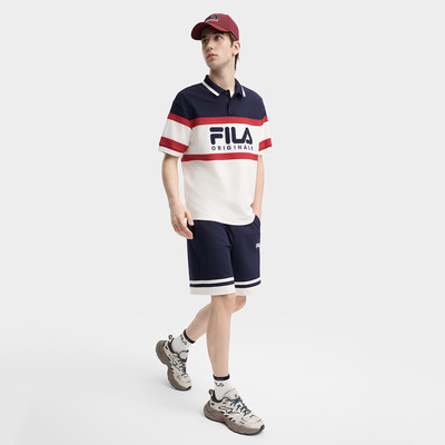 FILA/斐乐男士Polo衫运动休闲撞色宽松针织短袖上衣F11M439105F