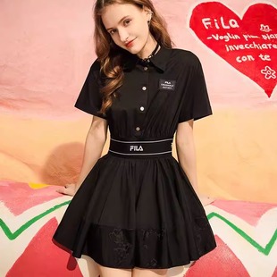 束腰显瘦翻领连身裙F11W229318F 简约时尚 FILA 斐乐女子连衣裙夏季