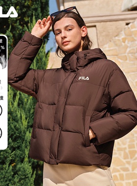 FILA斐乐羽绒服女子保暖连帽短款外套休闲面包服F51W549905F