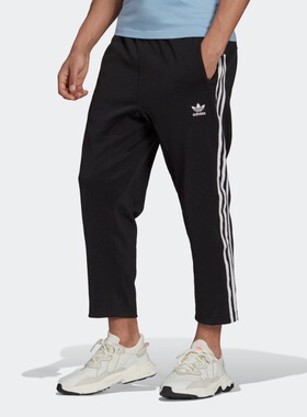 阿迪达斯adidas经典三条纹宽松运动九分裤男装三叶草H09121