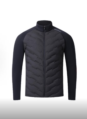迪桑特DESCENTE LOgo图案拼接长袖羽绒服男女同款 黑色SP423XKTO1