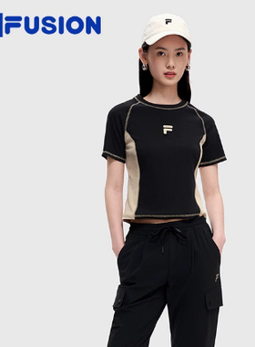 斐乐FILAFUSION短袖夏季时尚女子休闲运动T恤罗纹修身T11W321103F