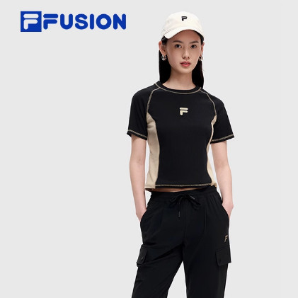 斐乐FILAFUSION短袖夏季时尚女子休闲运动T恤罗纹修身T11W321103F