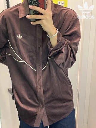 Adidas官方正品三叶草男秋冬灯芯绒休闲运动长袖衬衫II5786IM4444