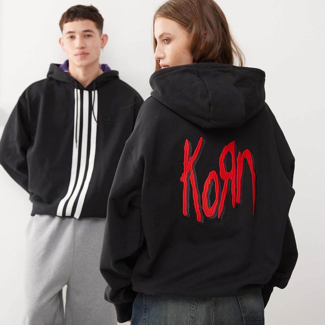 adidas三叶草 KORN乐队联名款运动休闲连帽卫衣套头衫 JG1337