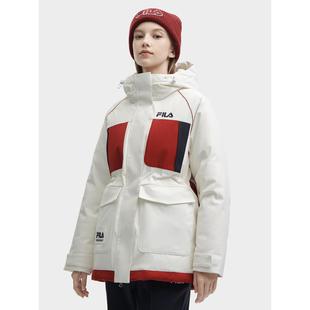 FILA斐乐女装 羽绒服F11W349905FWT 休闲羽绒服百搭保暖宽松中长款