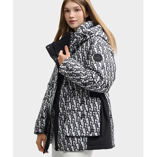 时尚 女士羽绒服新款 拼色提花连帽外套F11W448903F FILA中长款 斐乐