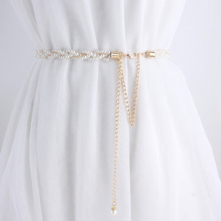 时尚 饰腰链小香风金属链条多层编织皮带 百搭配饰品腰带女细珍珠装