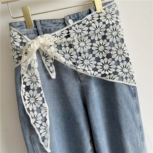 复古蕾丝腰带女三角巾新款 饰腰间配饰 花边丝巾韩系屁帘叠穿罩裙装