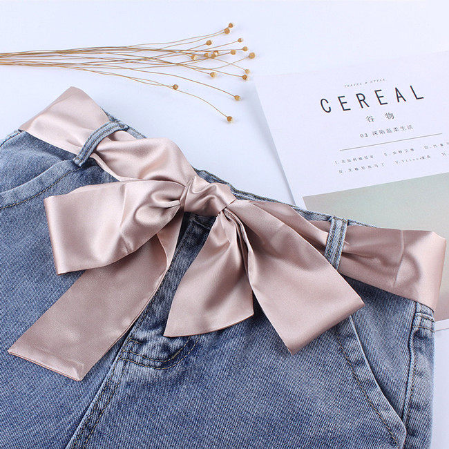 时尚女纯色布腰带装饰丝绸飘带细窄长条小丝巾围巾超长领巾原宿风