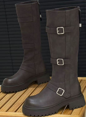 2026秋冬新款不过膝长筒靴女时尚弹力高筒骑士靴皮带扣机车505011
