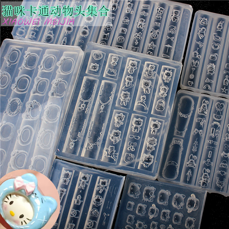 新款美甲饰品硅胶模具卡通集合KT猫头套小红帽小熊猫咪头指甲滴胶