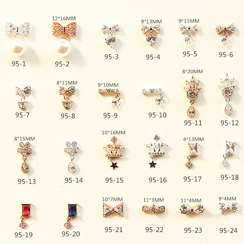 美甲金属装饰品95新款2018奢华大钻蝴蝶结珍珠吊坠皇冠锆石指甲钻