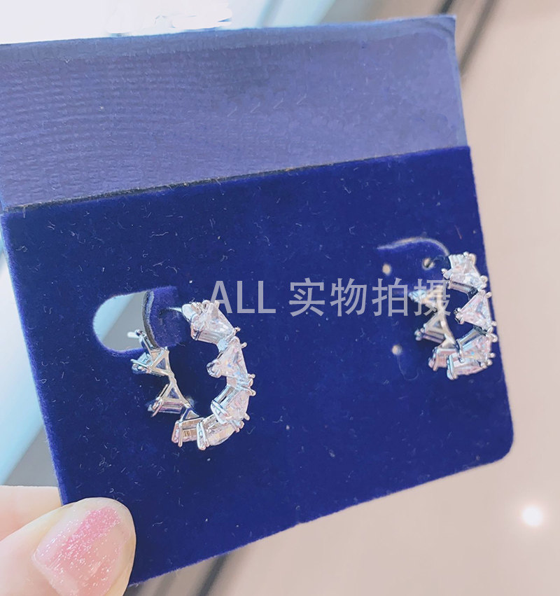 施家奥地利水晶三角切割小号皇冠水晶耳环中性情侣耳扣 5632467