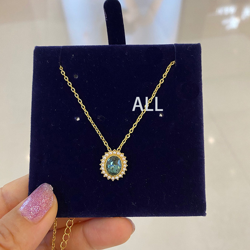 新品 施华奥地利水晶金色端庄复古蓝色项链女锁骨链 5484171 包邮