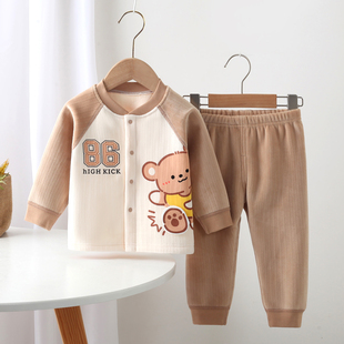 无骨 卡通风婴儿内衣套装男女宝宝睡衣秋冬加绒保暖秋衣裤两件套