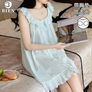 裙纯棉 BIEN带胸垫睡裙女夏季 新款 甜美公主风家居服可外穿薄款 无袖
