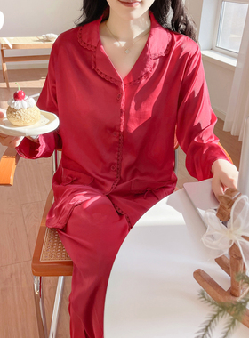 BIEN丝绸睡衣女春秋季红色本命年家居服高级感简约可外穿新娘结婚