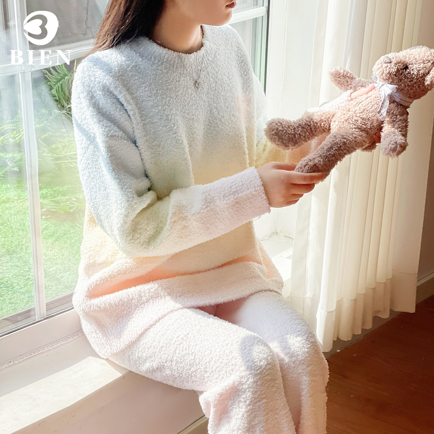 BIEN半边绒睡衣女秋冬季甜美可爱公主风家居服可外穿加绒加厚套装