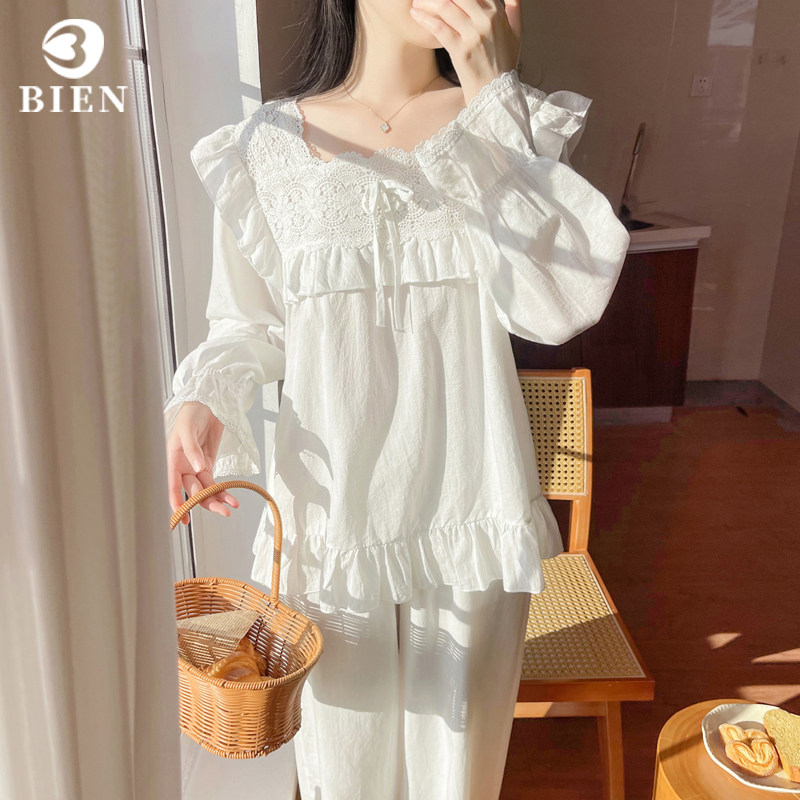 花边拼接纯棉睡衣套装女