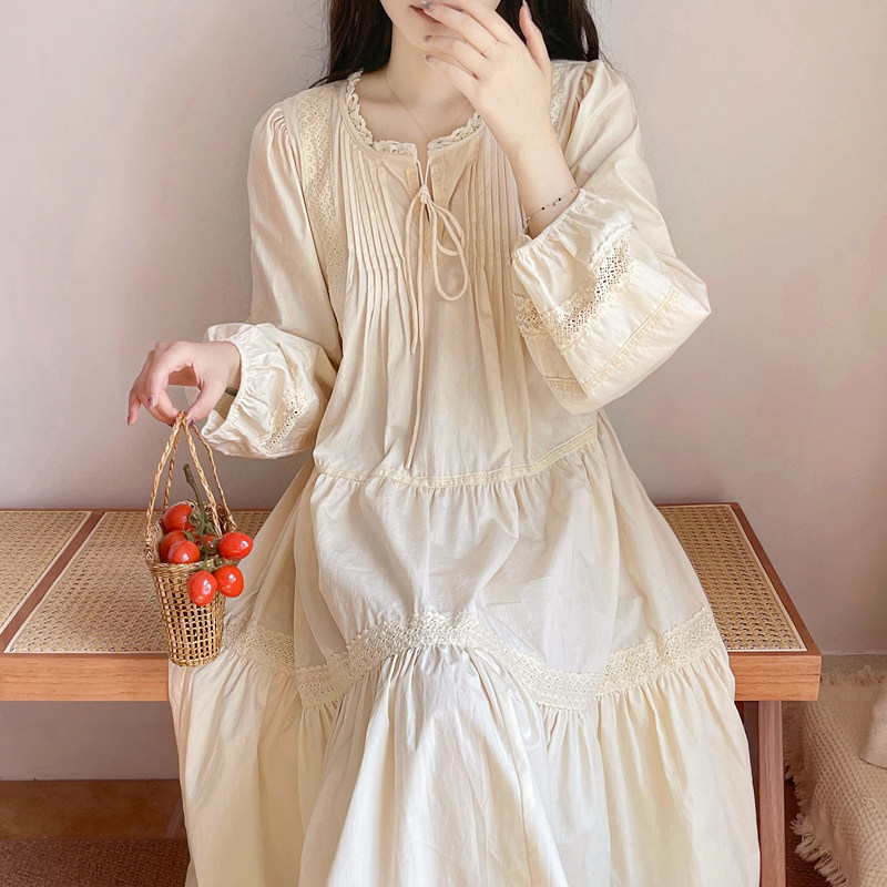 BIEN纯棉睡裙女春秋季甜美可爱公主风家居服可外穿宫廷风韩版全棉