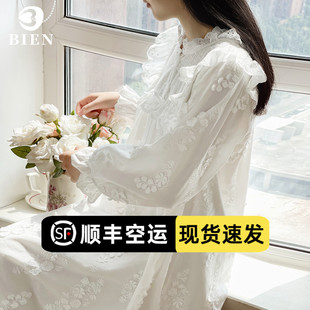 全棉 家居服睡衣韩版 BIEN睡裙女纯棉春秋季 可爱宫廷公主风2026新款