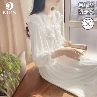 甜美公主宫廷风长裙睡衣家居服蕾丝带胸垫 BIEN莫代尔睡裙女春秋季