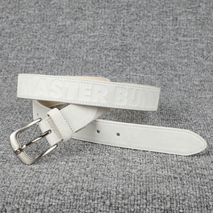 日系女款反绒牛皮高尔夫皮带 米白色大字母反毛真皮针扣高球腰带