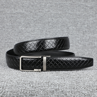力荐男士编织纹真皮自动扣皮带 青年百搭精致黑色商务牛皮腰带
