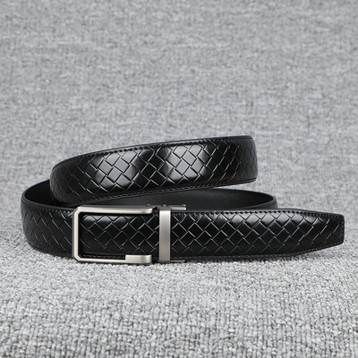 精致百搭青年编织纹真皮皮带