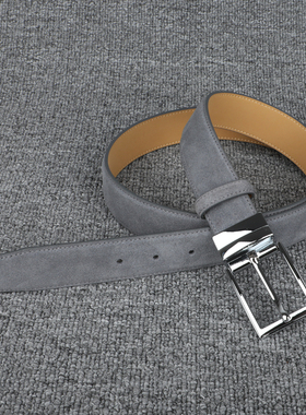 微瑕清货 男士灰色休闲反绒牛皮皮带 反毛真皮针扣百搭腰带