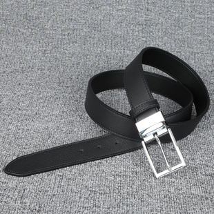 日单男款黑色经典荔枝纹头层牛皮针扣皮带 柔软舒适正装真皮腰带