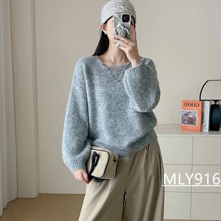 2026韩版温柔钉珠针织针织衫新款套头秋冬款上衣宽松洋气毛衣打底