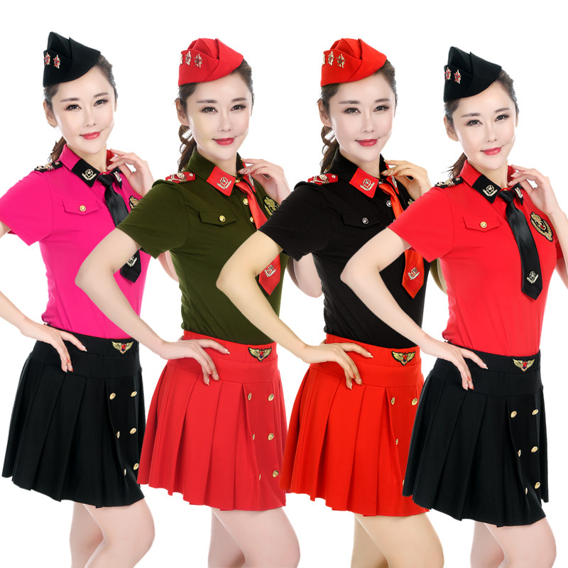 水兵舞服装女套装20新款棉广场舞服妈妈大码成人演出服短袖裙套装