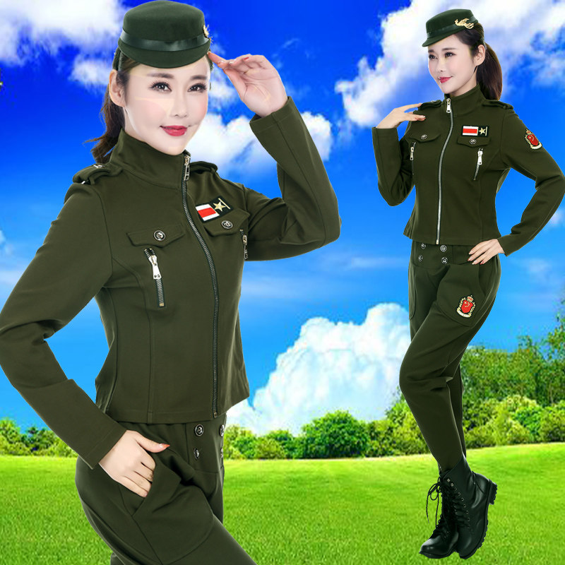 水兵舞服装女套装广场舞军绿色春秋演出服成人迷彩服时尚两色团体