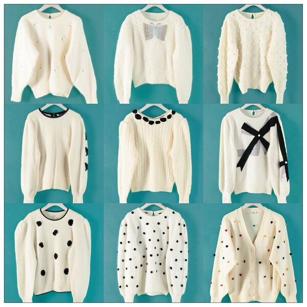 vintage日本韩国制中古着孤品复古少女萌系球球蝴蝶结羊毛兔毛衣2